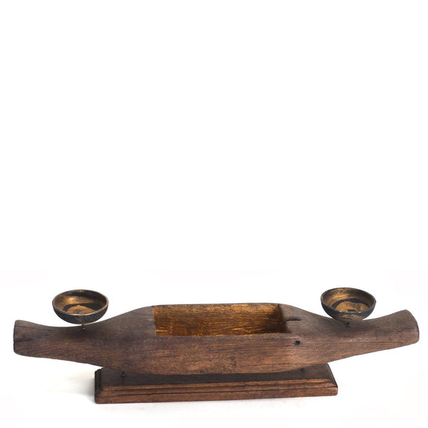 Carving-Teak artifact candle/incense holder-15''